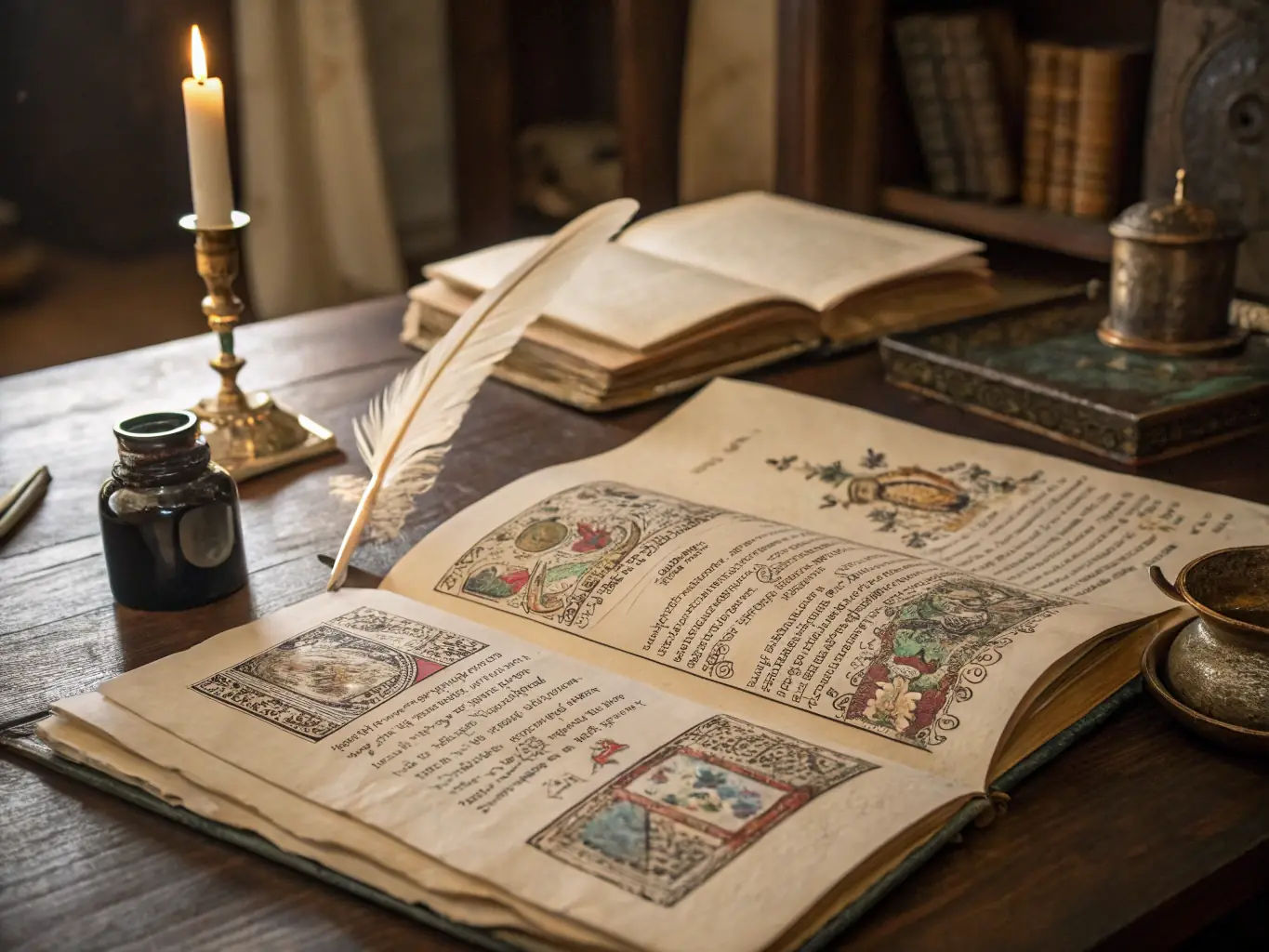 An image of archival documents and historical maps displayed in a research library setting, showcasing the depth of historical research conducted by SEPTEMES MEMOIRE ET PATRIMOINE.