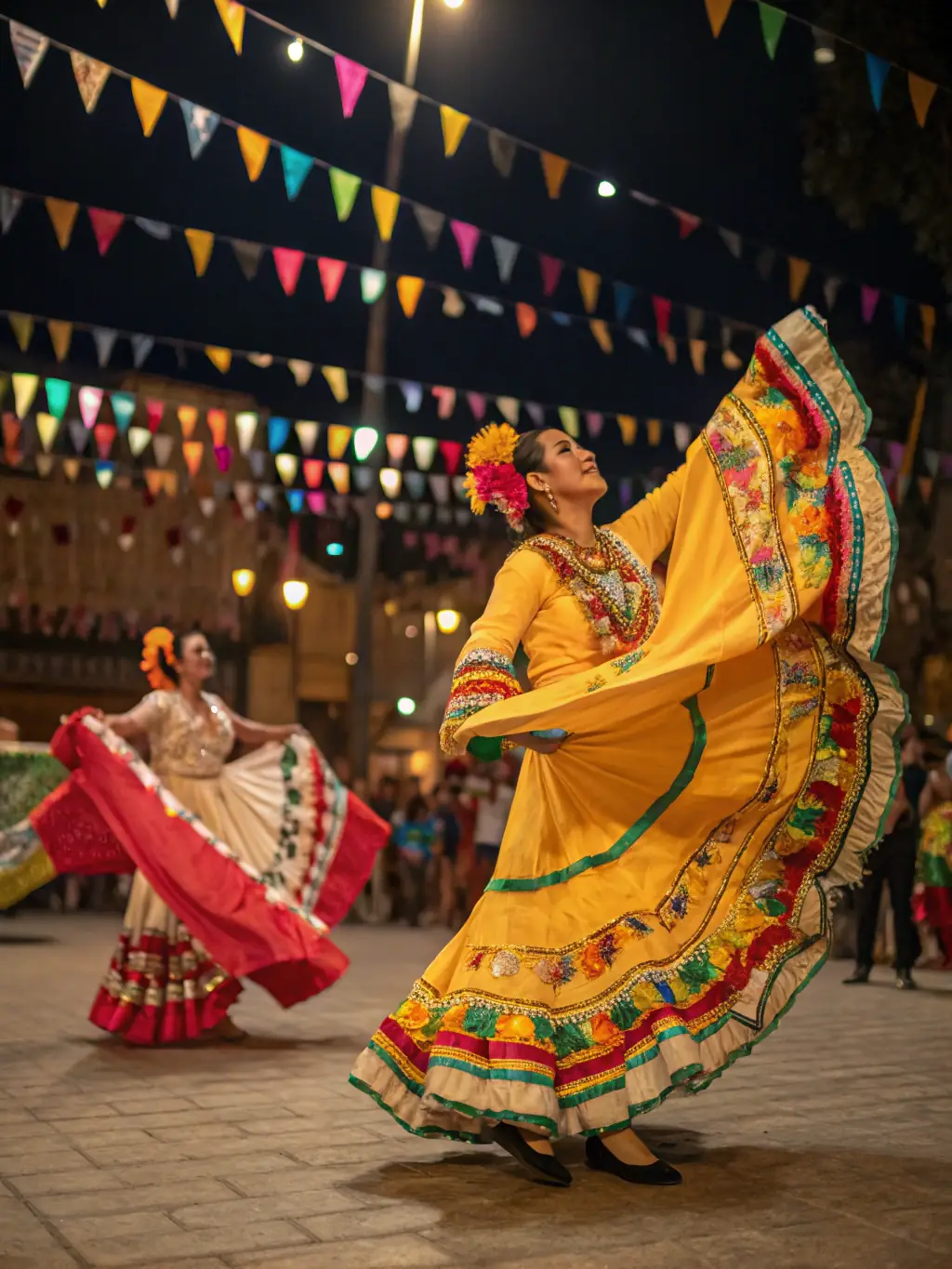 A vibrant image of a community event organized by SEPTEMES MEMOIRE ET PATRIMOINE, showcasing traditional music, dance, and local cuisine.